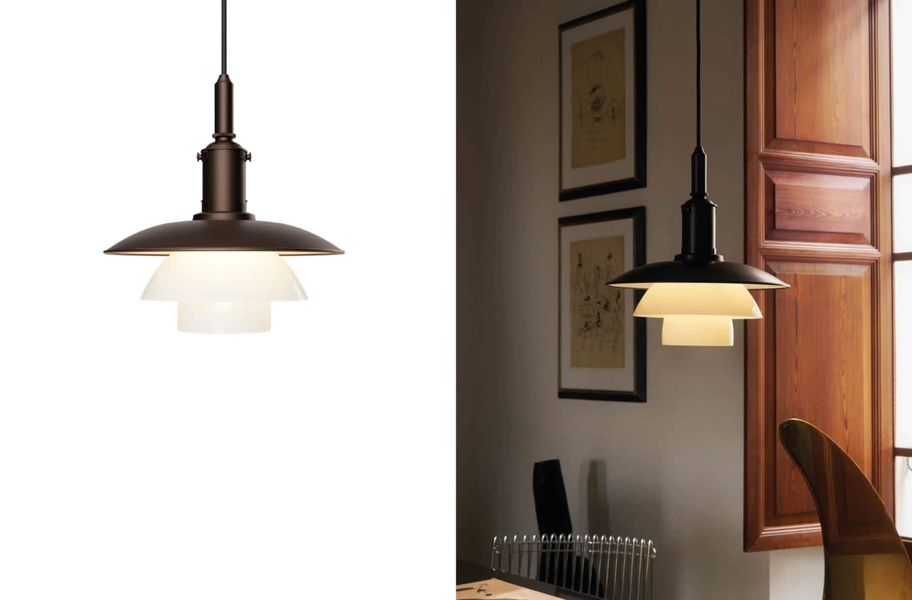 Suspension '3/3 Aged Brass Opal'</br>Designer: 'Poul Henningsen'